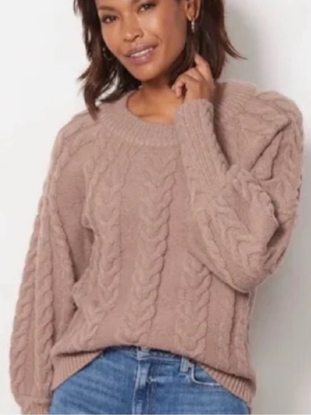 Evereve Women's Cable Knit Sweater, Taupe